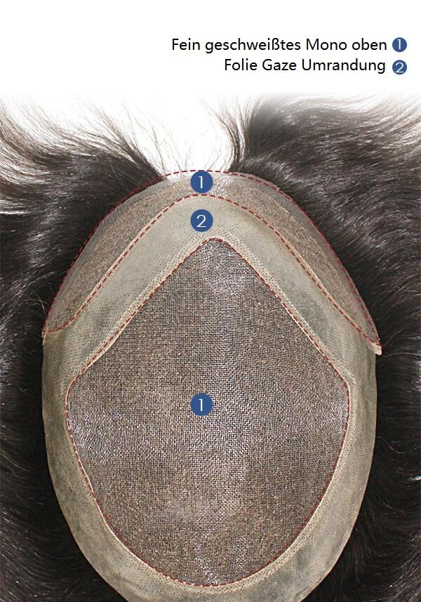 Lordhair Haarsystem Maßanfertigung - L04 - Fein geschweißtes Mono mit Folie Gaze Umrandung