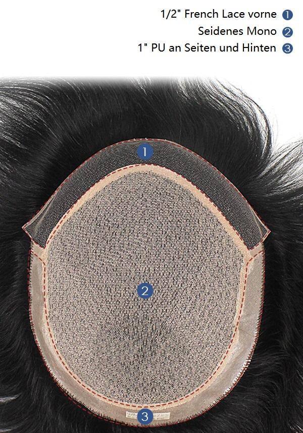 Lordhair Haarsystem Maßanfertigung - YJS014- Seiden Mono mit Folie Umrandung plus French Lace vorne