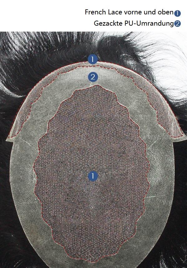 Lordhair Haarsystem Maßanfertigung-JQ338: French Lace mit gezackter PU Umrandung und Lace vorne