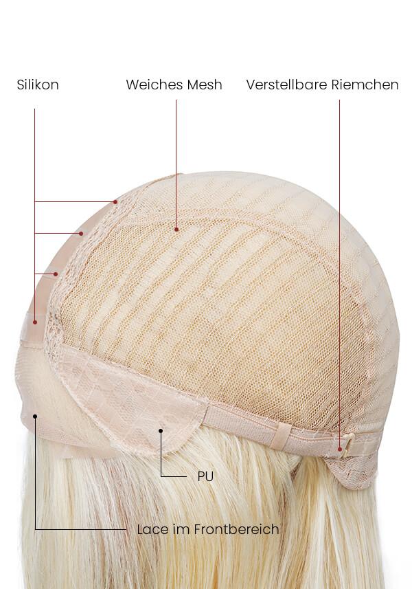 Damen Echthaar Perücke mit Stretch Gewebe, Mono oben und French Lace vorne-2