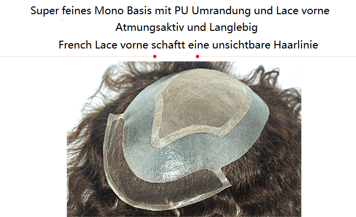Lordhair Haarsystem Maßanfertigung - S04-Super Feines Mono mit dünner Folie und 1/4 " Lace vorne - atmungsaktiv, langlebig und unsichtbar