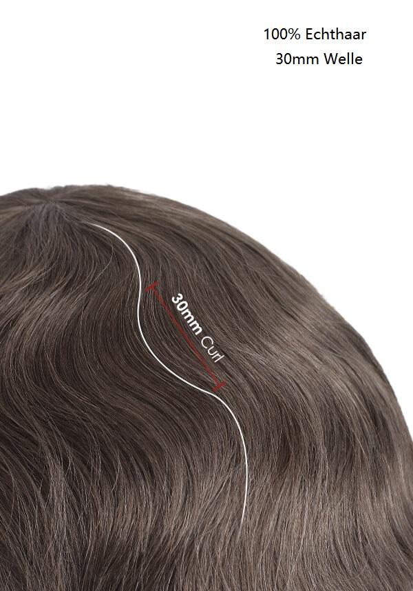 Lordhair Superfein geschweißtes Mono mit handgenähten Echthaaren Atmungsaktives Haarsystem, natürliche Welle, 100% Echthaar