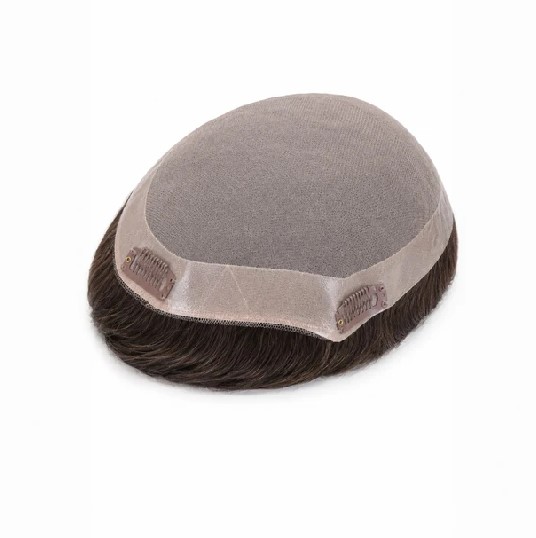 Herren Clip Haarsystem bei lichtem Haar, mit feinem Mono und PU Umrandung